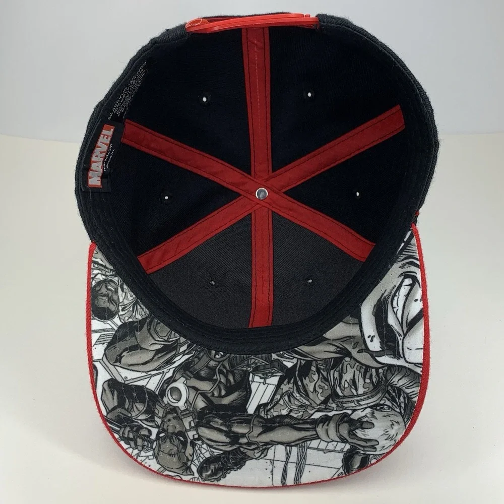 DEADPOOL Hat Adjustable Snap Black Red Embroidered Logo Flat Bill Baseball Cap
